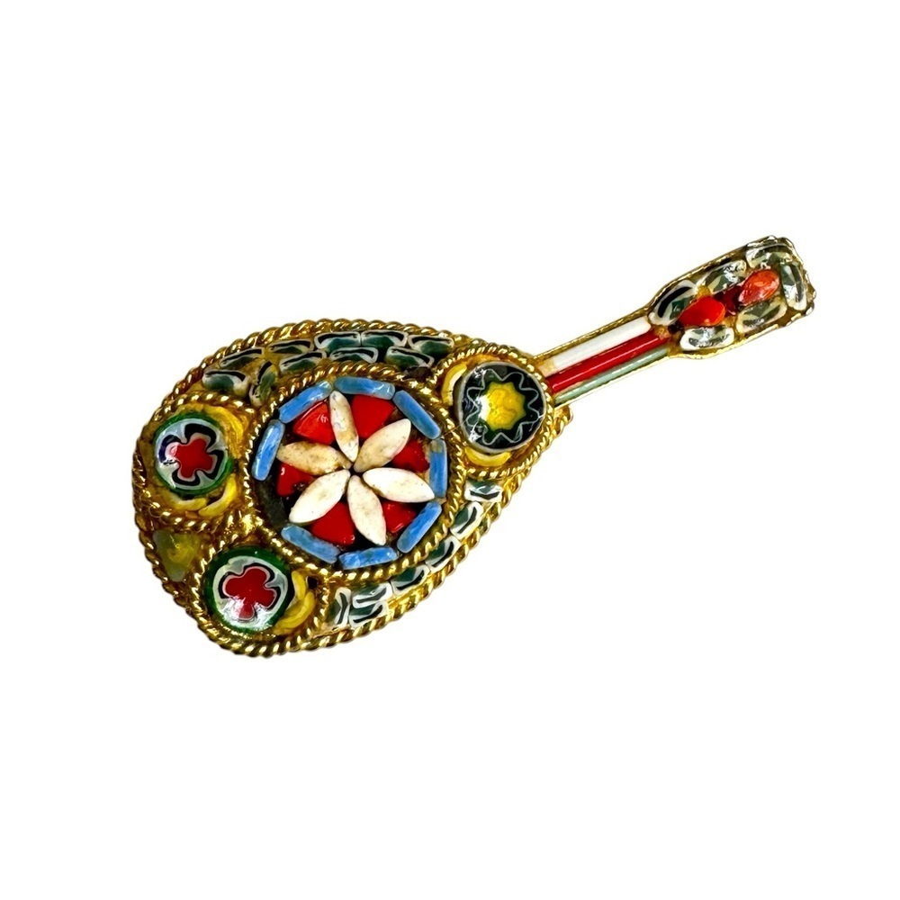 Vintage‎ Micro Mosaic Manoldin Brooch Millefiori Banjo Pin Italy Italian Glass